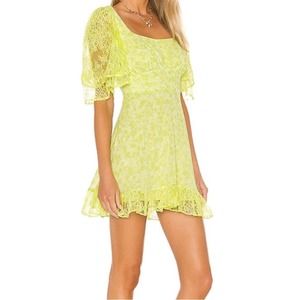 Lovers + Friends Yellow Lace Mini Dress
